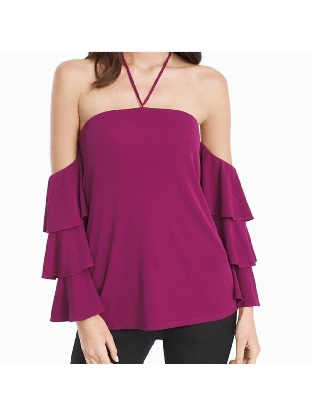 WHITE HOUSE BLACK MARKET - blouse, purple, off the shoulders halter Sz 8P